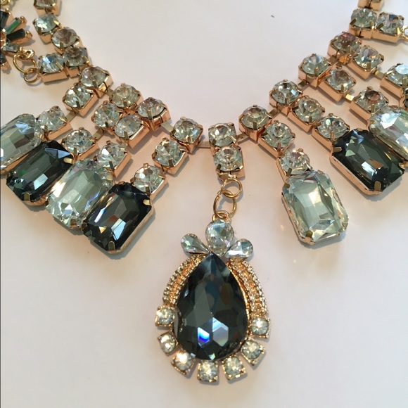 Statement Gold, Crystal, Smoky Quartz Necklace - Picture 3 of 4